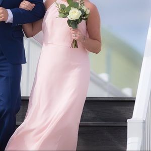 Pink halter maxi bridesmaid dress